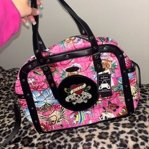 Ed Hardy Pink and Black Floral Satchel